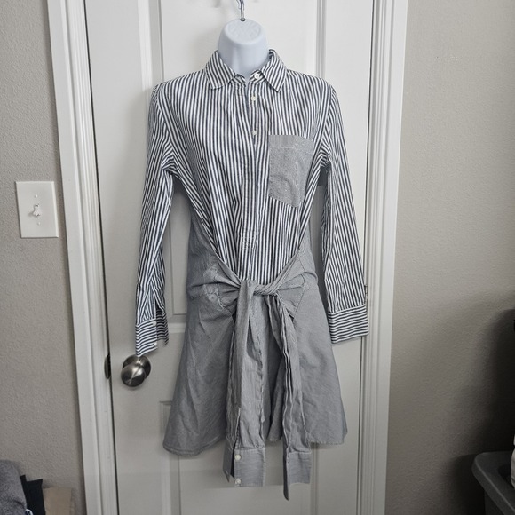 Derek Lam 10 Crosby Stripped Button Down Tie Waist Shirt Dress‎ Size 2 Cotton